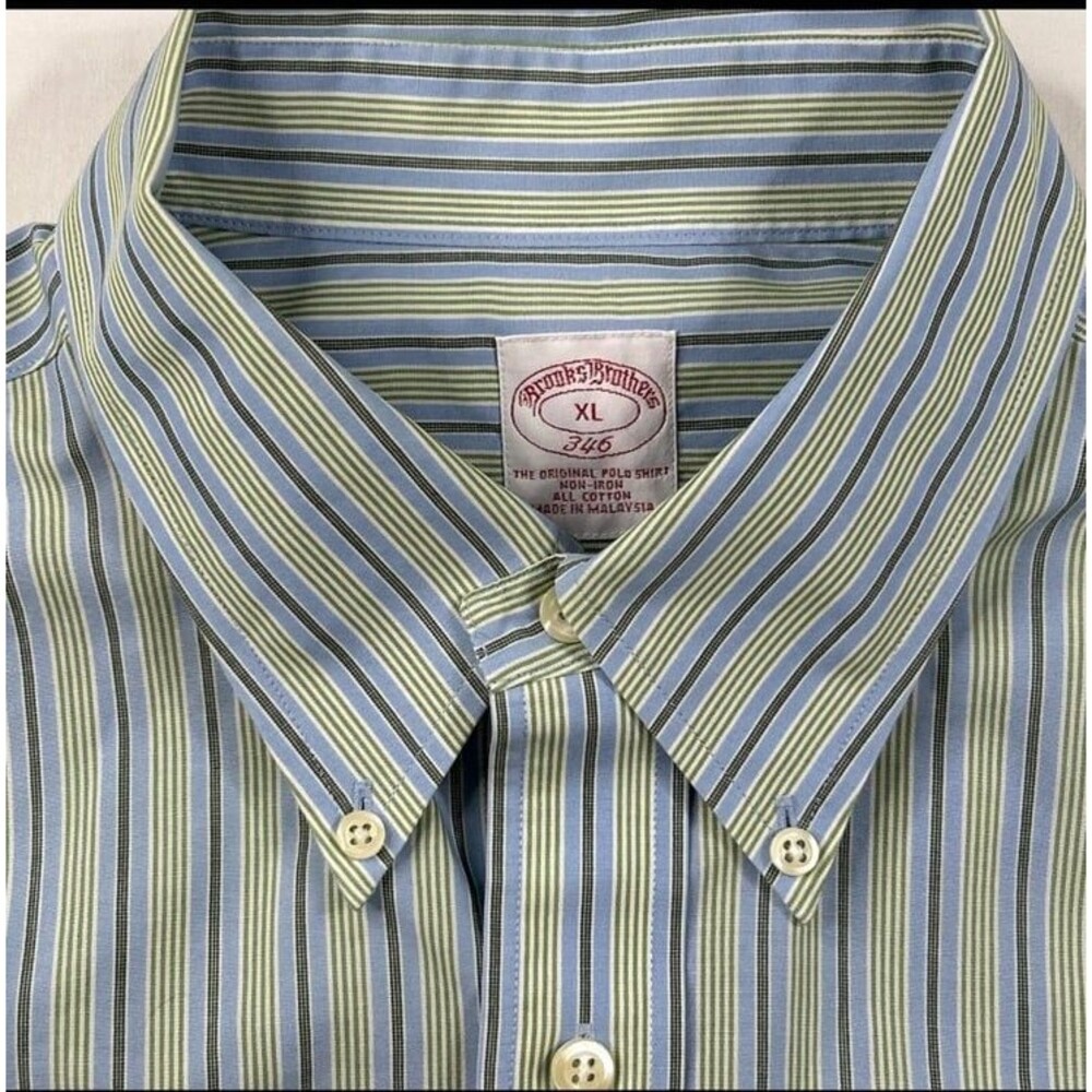 Brooks Brothers Men's Button Down Shirt XL Blue Green Long Sleeve Stripes